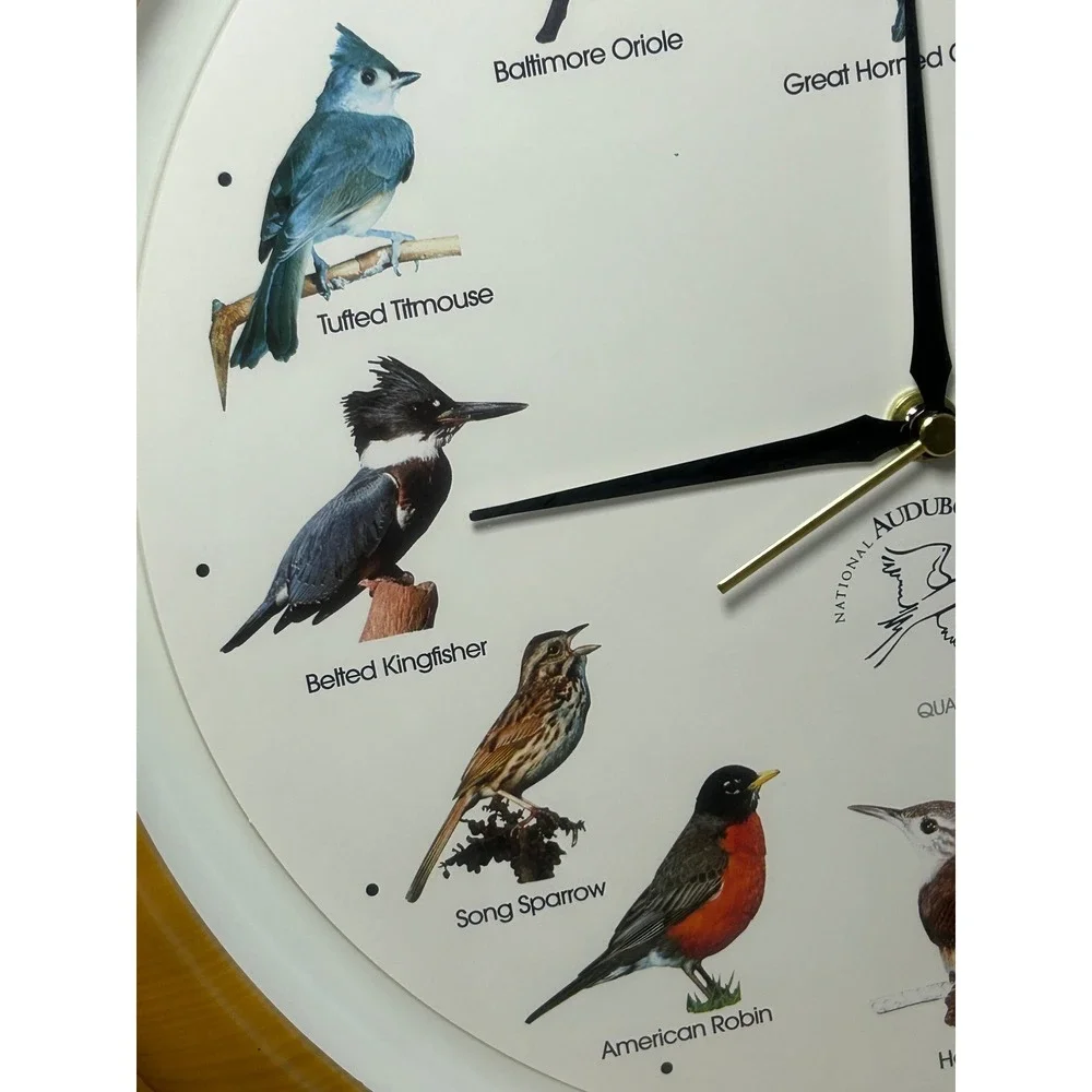 National Audubon Society Singing Bird Wall Clock Wood Frame Quartz SW5 13 Inch